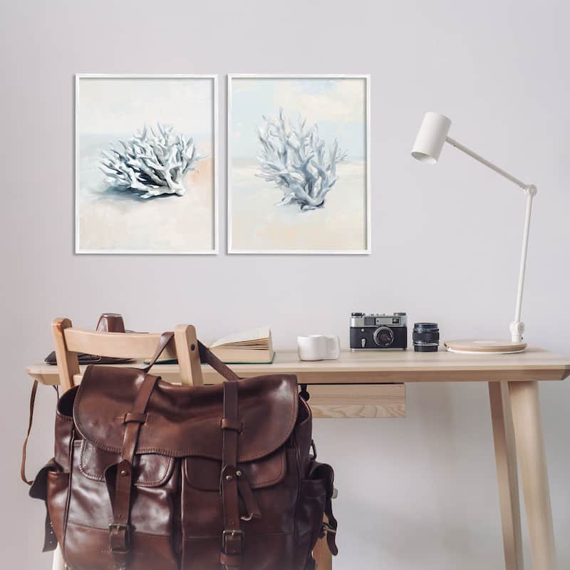 Stupell Faded White Coral Branches Framed Giclee Art Design By Ramona Murdock (Set of 2)