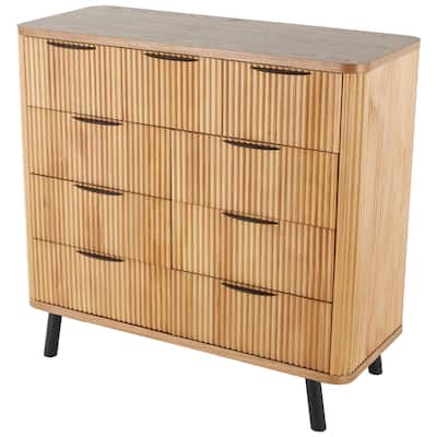 Wood Ribbed 9 Drawer Chest - Brown - Roche River Decor - 17"W x 38"L x 36"H