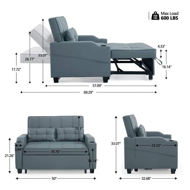 Tufted Upholstered Leather Sleeper Sofa Bed