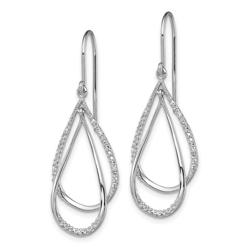 Curata 925 Sterling Silver Polished Shepherd hook Rhodium Plated Diamond Long Drop Dangle Earrings - 39x13mm Wide