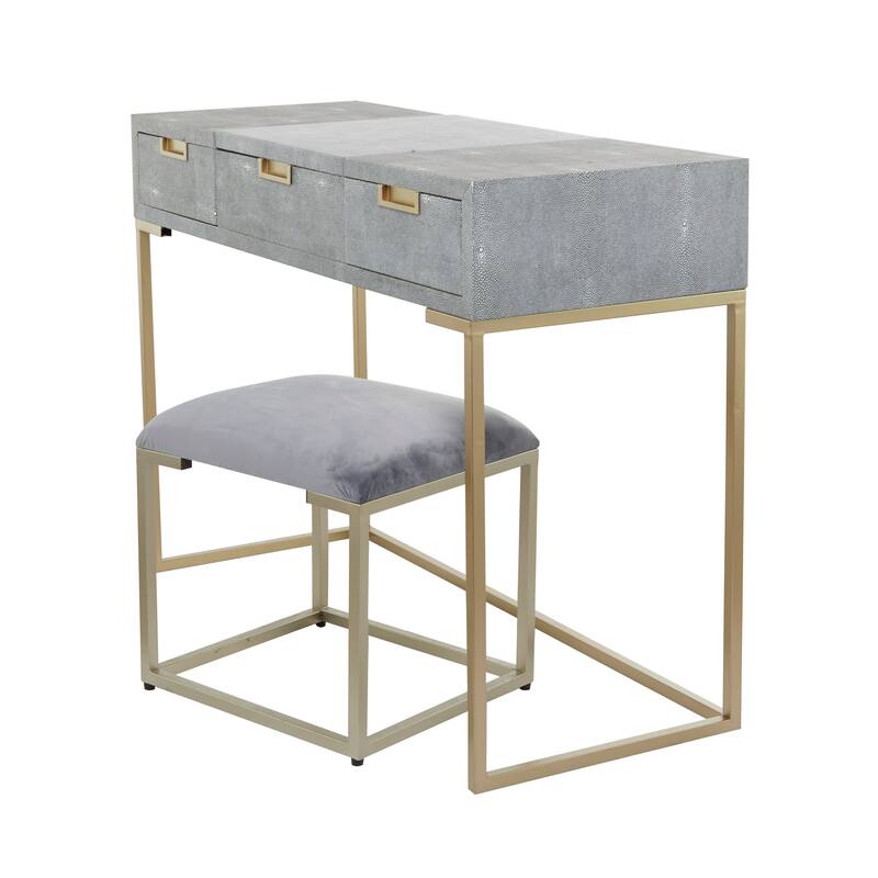 Light Gray Wood Vanity with Stool with Hidden Mirror