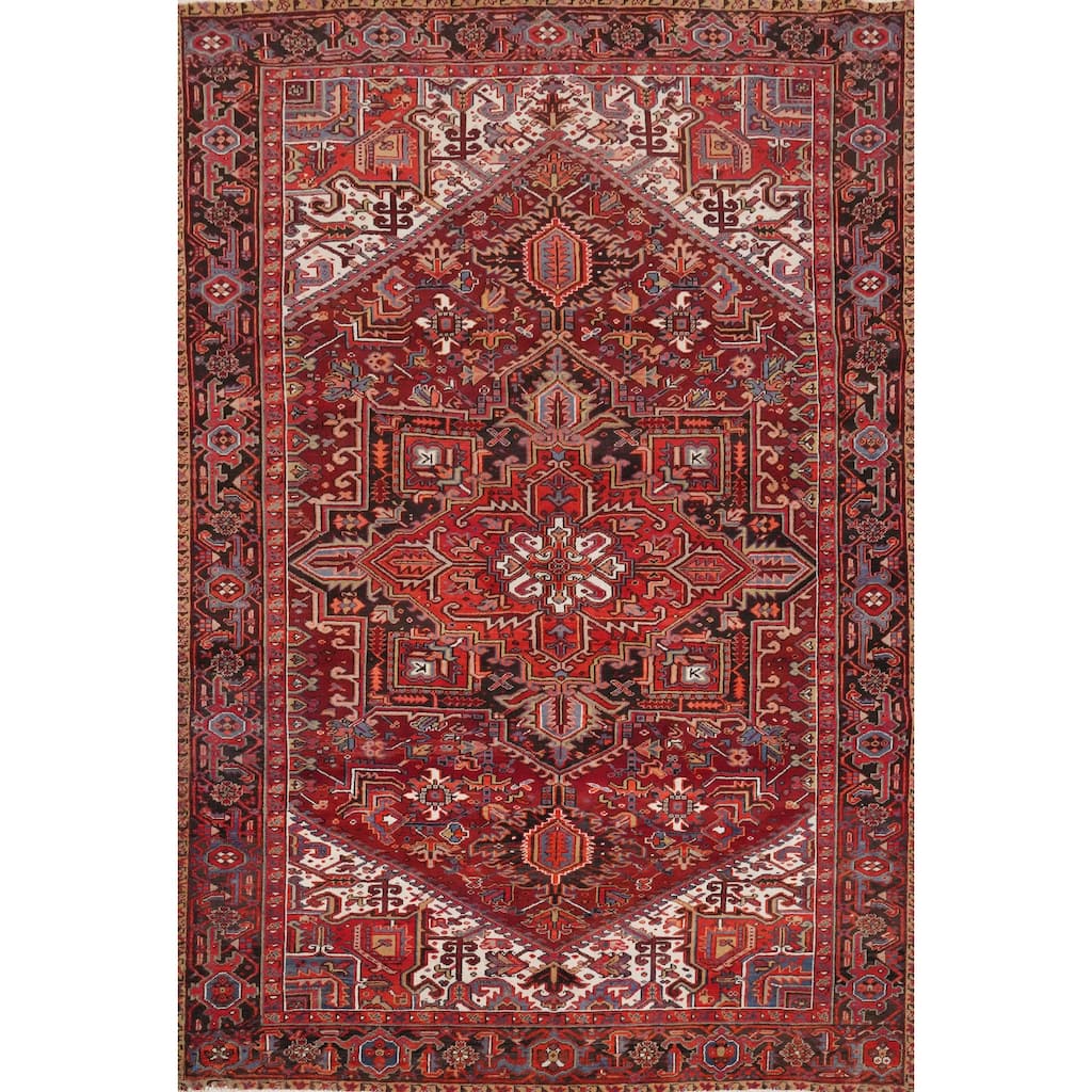 Hand Knotted Oriental 100% Wool Carpet Traditional All-Over Red Heriz Area Rug - 10' 0'' X 7' 4''
