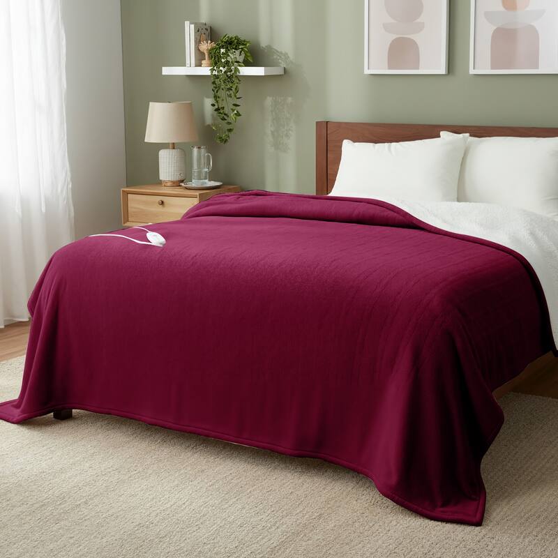 Flannel Electric Heated Blanket With Controller - 72"*84" - Dark Red