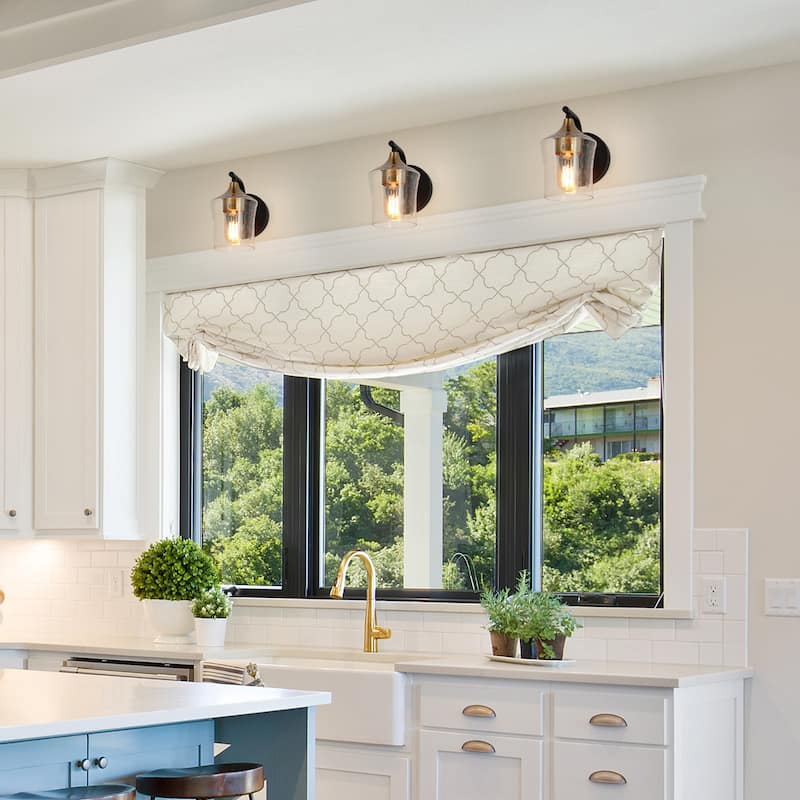 Modern 1-Light Black Gold Wall Sconce Glass Vanity Lights for Bathroom