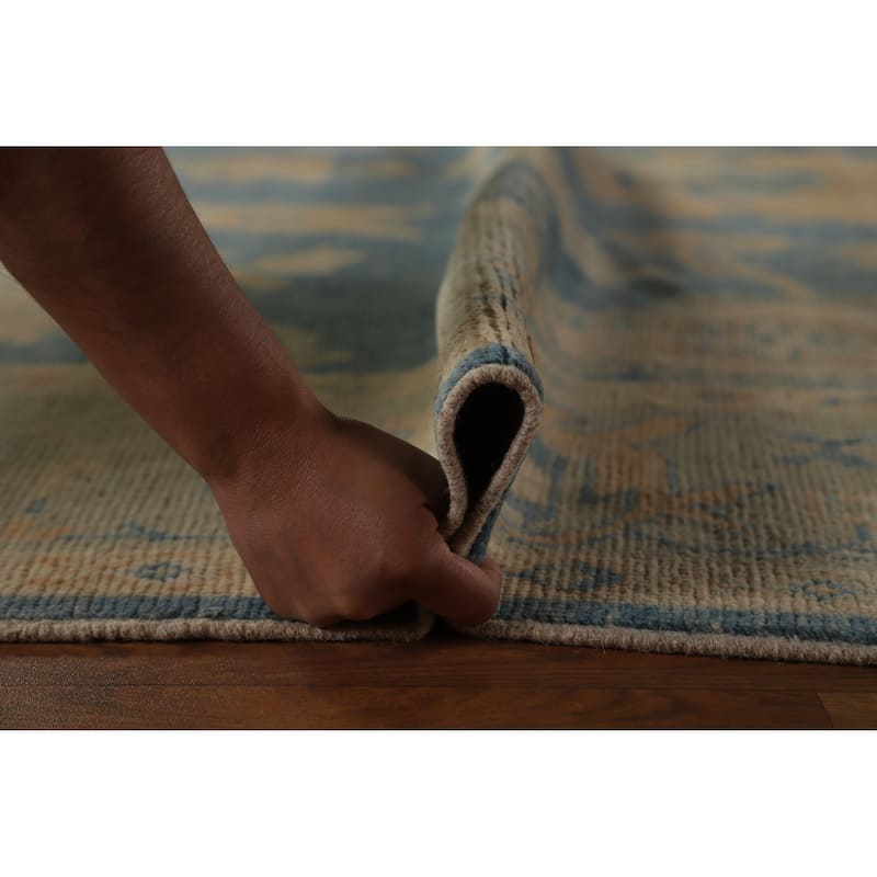 Hand Knotted Oriental 100% Wool Carpet Transitional All-Over Navy Blue & Blues Oushak Area Rug - 10' 0'' X 8' 0''