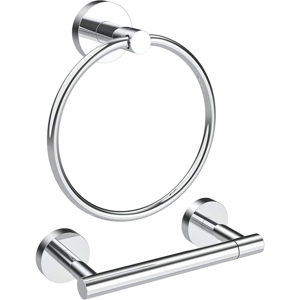 2-Piece Wall Mount Hardware Set 304 Stainless Steel Toilet Paper Holder and Towel Ring