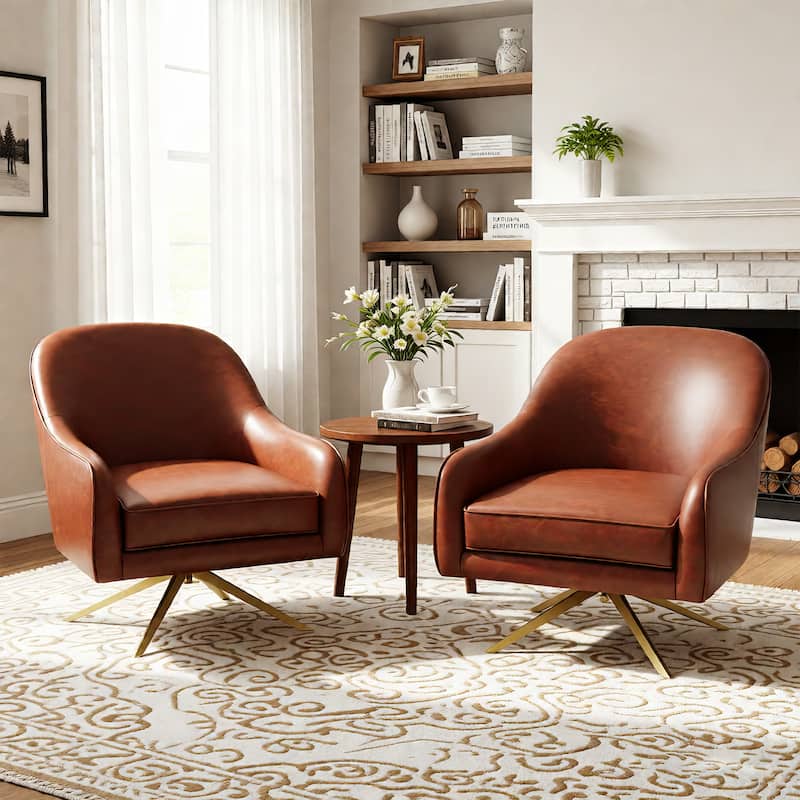 Modern Upholstered Swivel Accent Chair Mid-century PU Leather Sofa Armchair
