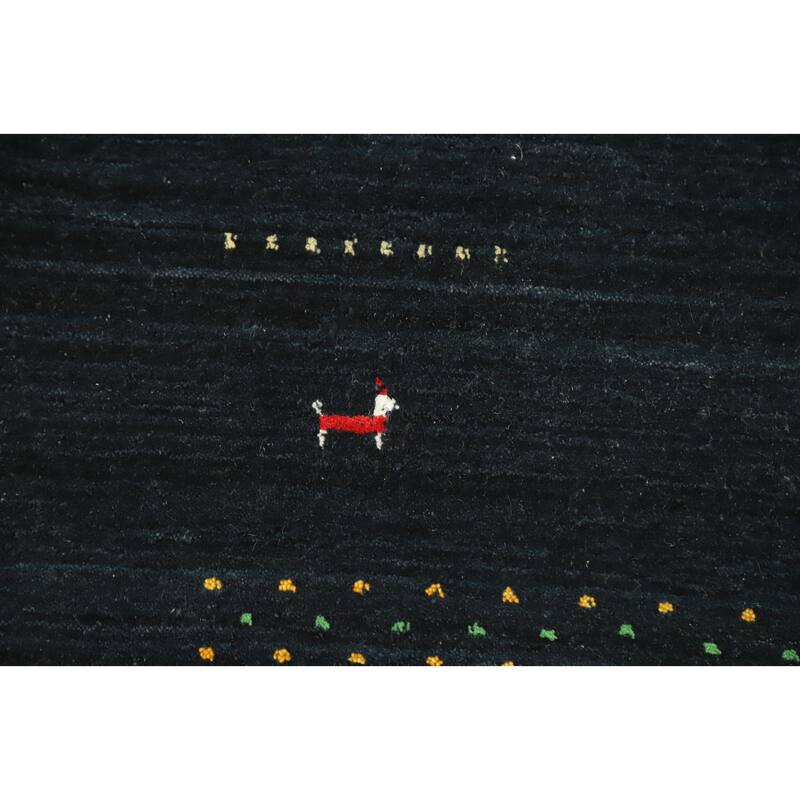 Hand Knotted Oriental 100% Wool Carpet Tribal Animal Pictorial Navy Blue & Blues Gabbeh Area Rug - 8' 11'' X 9' 1''