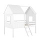 preview thumbnail 8 of 9, Twin Size Low Loft Bed with with Two Side Windows, House-shaped Bed with Ladder, Pine Wooden Bed with Guardrail, White