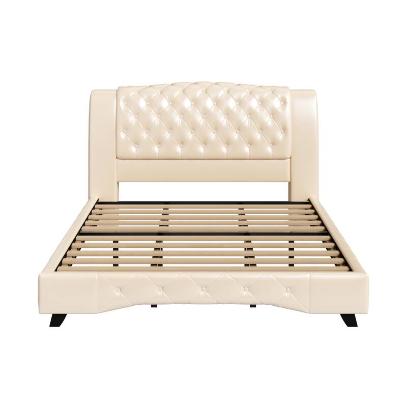 Christopher Knight Home - Modern Upholstered Platform Bed with Wood & Metal Frame - with 44.5" Tall Button-Tufted Headboard