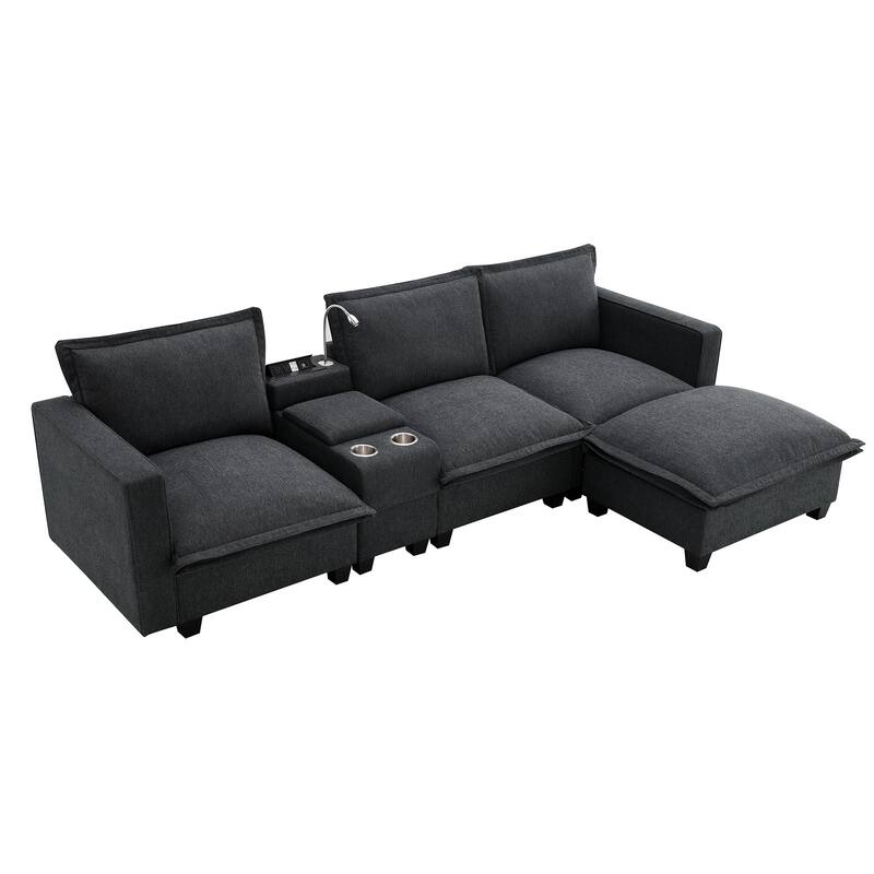 Cloud Sectional Sofa wConsole, USB, Reading Light, Cup Holder, Ottoman