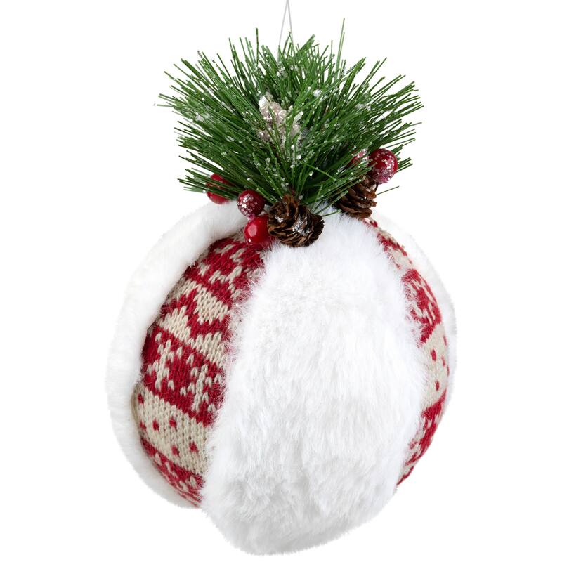 Faux Fur and Nordic Print Christmas Ball Ornament - 8"