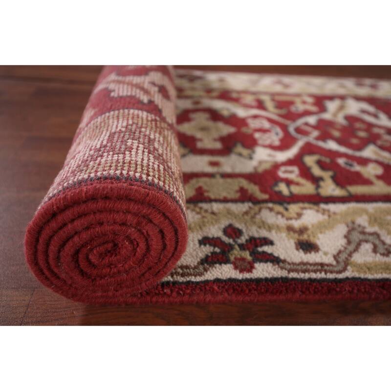 Red & Ivory Oushak Runner Rug Handmade Transitional Wool Carpet - 2'7"x 10'0"