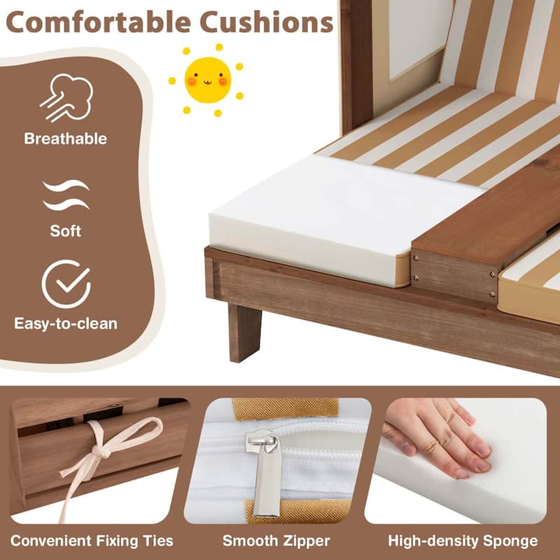 Costway Kids Double Chaise Lounge Patio Lounge Chair with Cup Holders