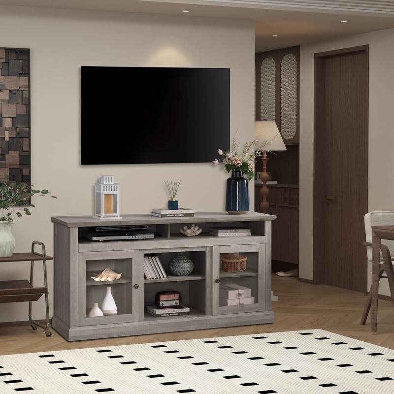 Roomfitters Contemporary TV Media Stand, Modern Entertainment Console, Up to 65" TV, Open & Closed Storage Space