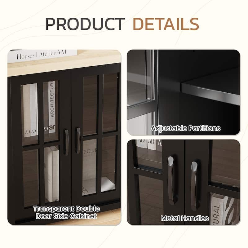 EROMMY 78"/ 97" Fireplace TV Stand with Electric Fireplace, Farmhouse Media Console with LED Lights, Glass Doors