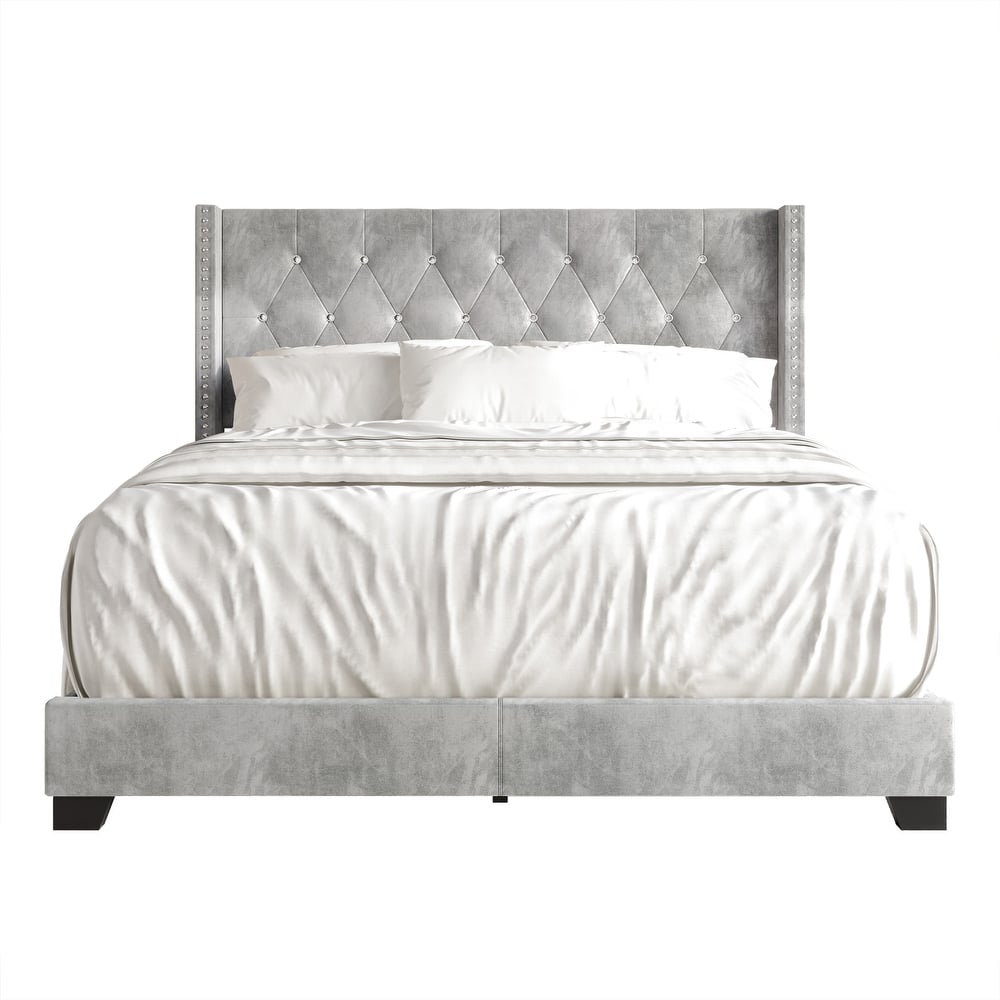 CraftPorch Glam Button Tufted Wingback Upholstered Bed