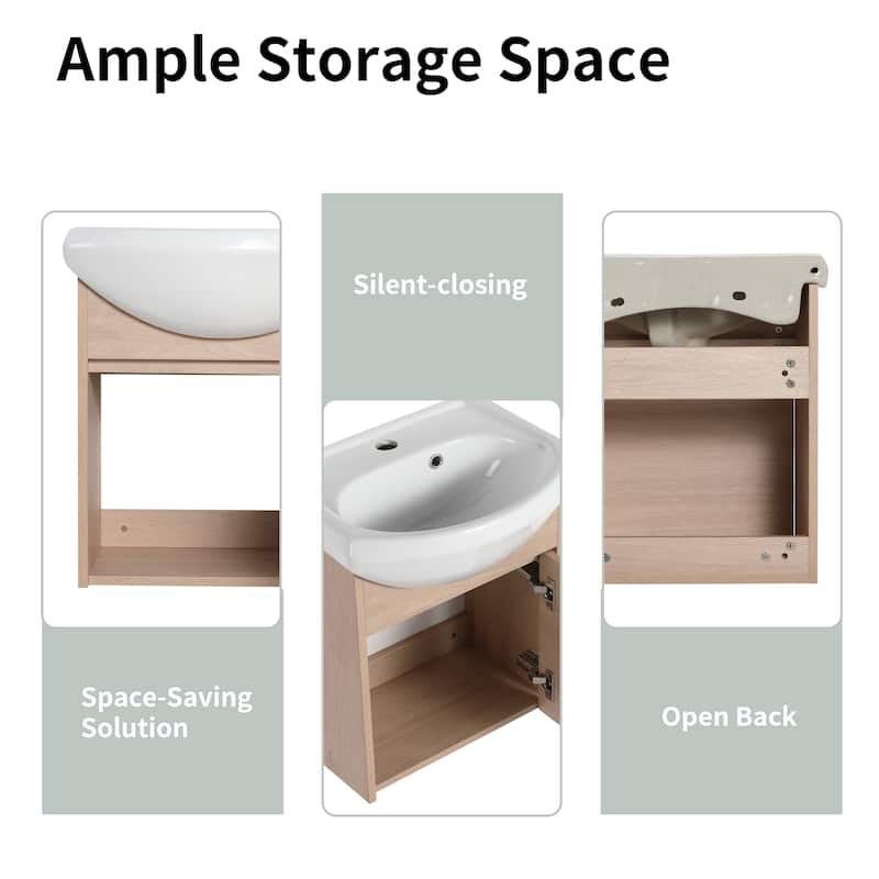 Bathroom Vanity With Sink In 18 Inch, Floating/Freestanding Bathroom Vanity With Soft Close Door