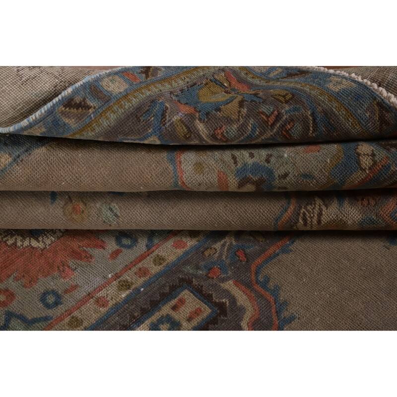 Brown Geometric Bakhtiari Persian Vintage Rug Handmade Wool Carpet - 6'9"x 9'4"