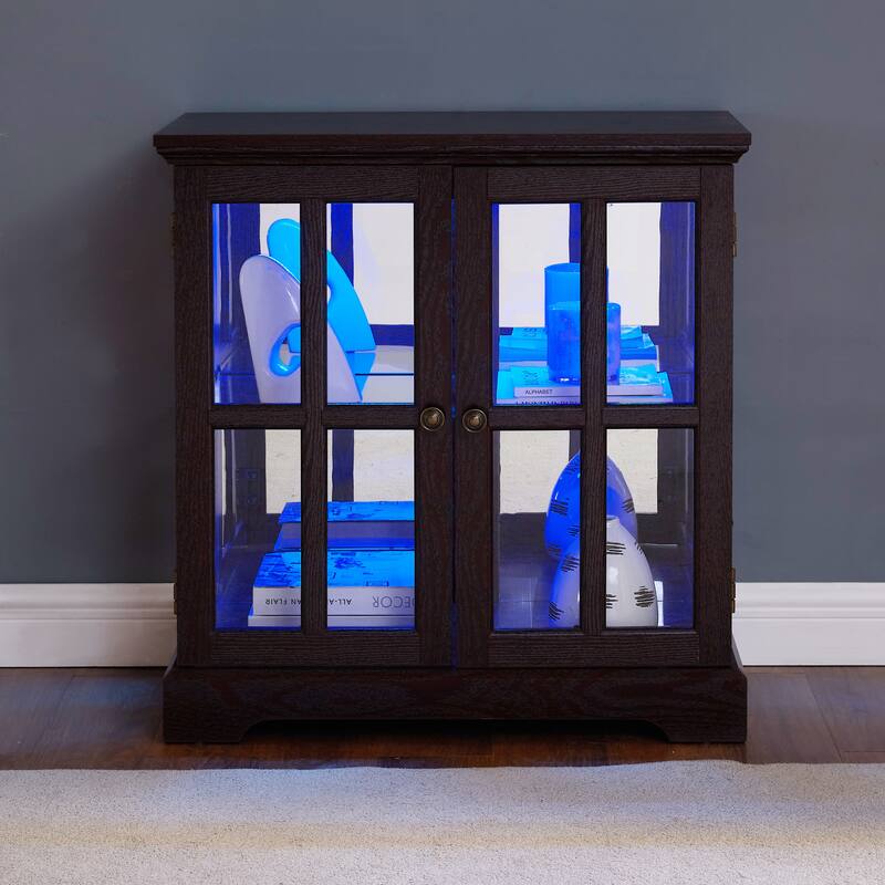 LED Curio Display Cabinet,Antique Display Cabinet with Adjustable Shelves,Retro Design Quality Showcase with Lattice Doors