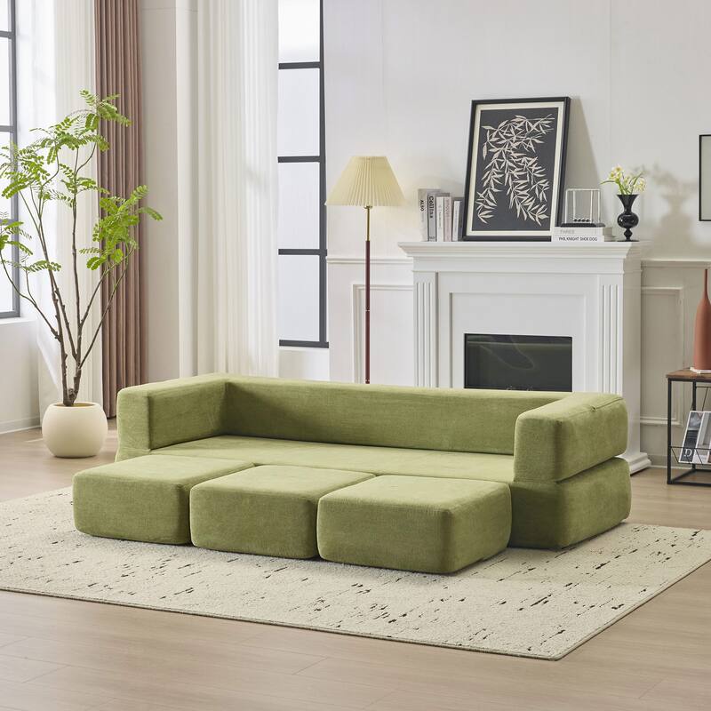 Convertible Sectional Sofa with 3 Ottomans,High-Resilience Foam