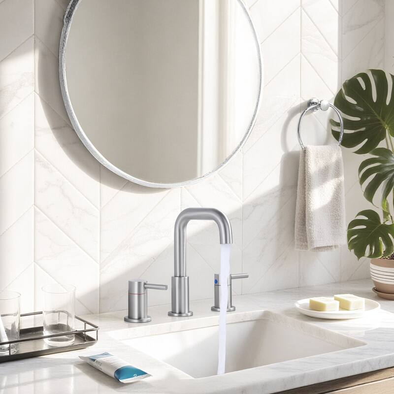 WOWOW 8 in. Widespread Double Handle Bathroom Faucet with Pop-Up Drain