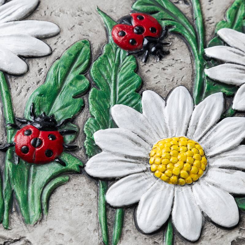 Glitzhome 2-Piece Cement Flower Textured Stepping Stones Garden Decor - 10 in