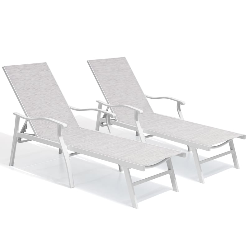Outdoor Patio Aluminum Adjustable Chaise Lounge Chairs (Set of 2) with Arms - See Picture