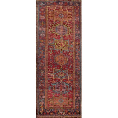 Hand Knotted Oriental 100% Wool Carpet Traditional Geometric Red Heriz Runner Rug - 10' 0'' X 3' 6''