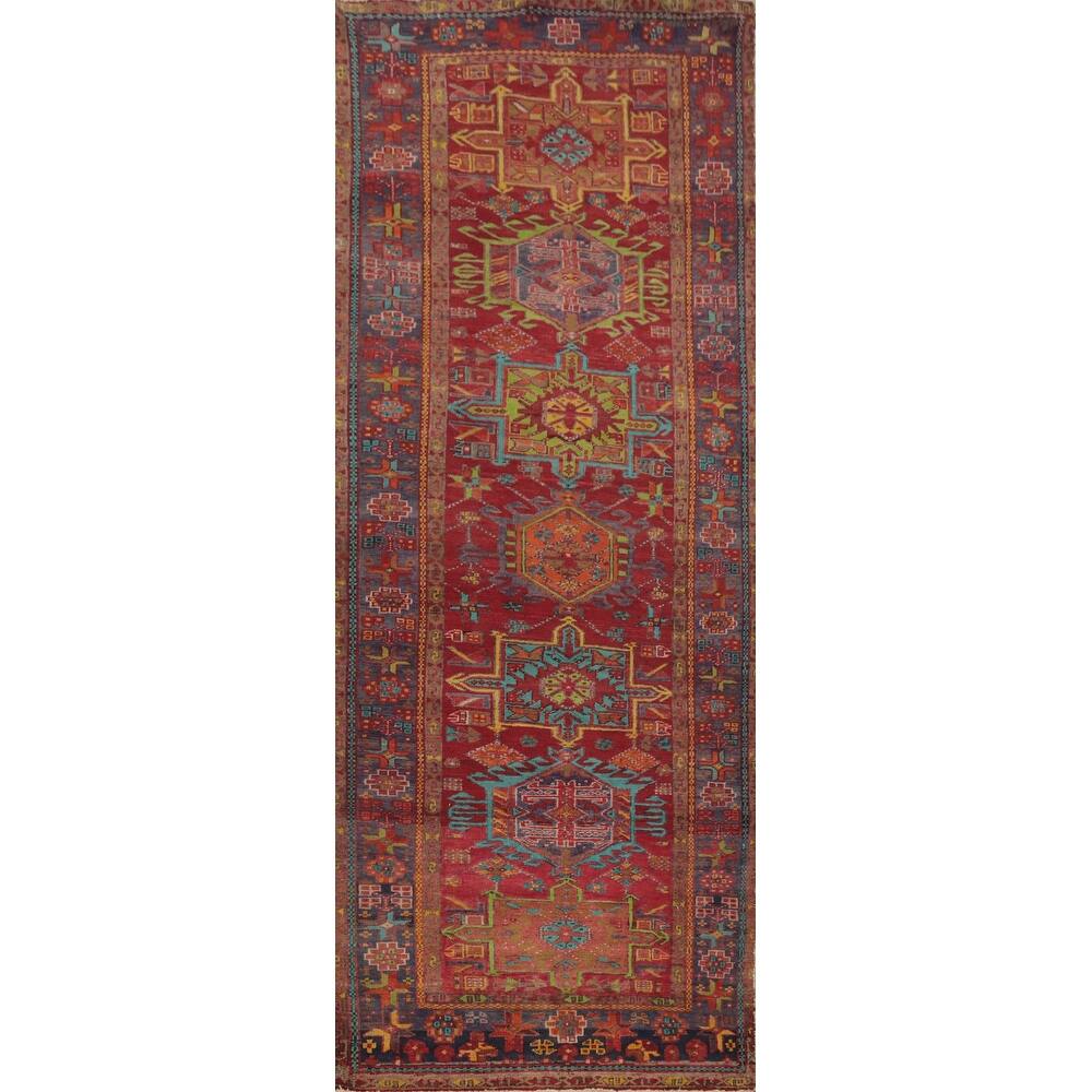 Hand Knotted Oriental 100% Wool Carpet Traditional Geometric Red Heriz Runner Rug - 10' 0'' X 3' 6''