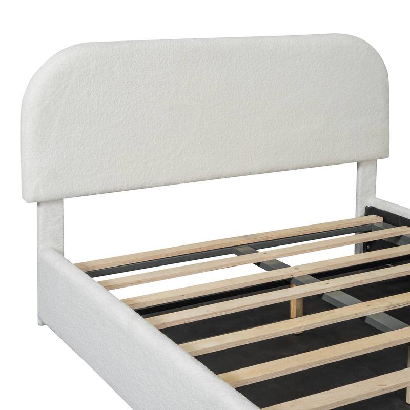 Full/Queen Size Upholstered Platform Bed with Hydraulic Lift Storage, Teddy Fleece Upholstery, and Sturdy MDF Frame