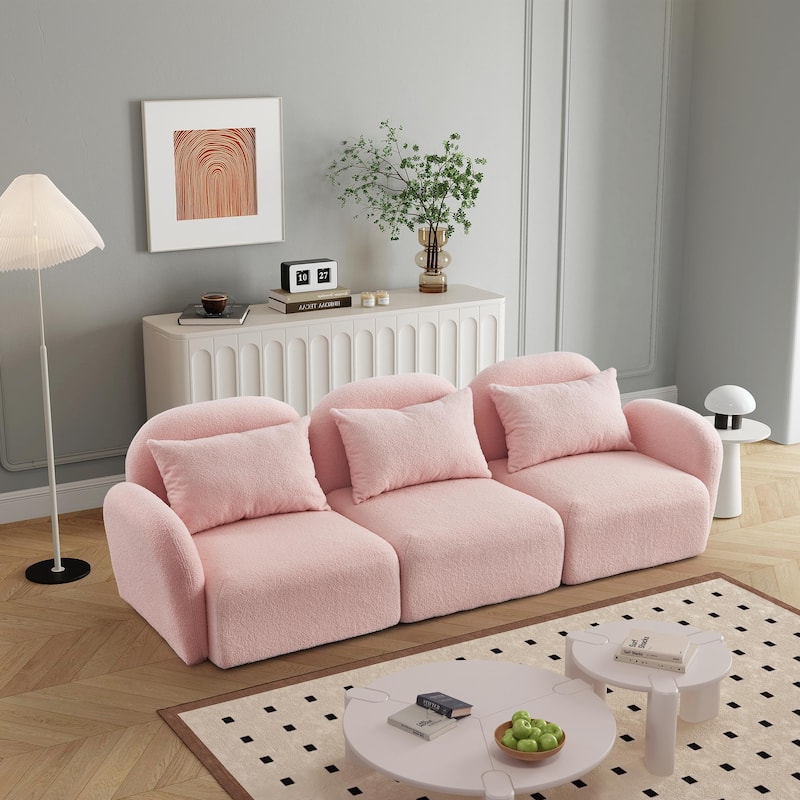 Teddy Fabric Three-Seat Lazy Sofa for Living Room