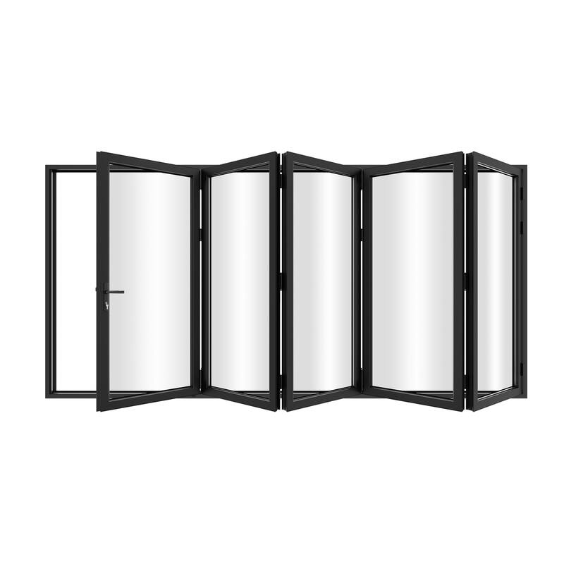 KaMic 168"×80" 5 Panels Aluminum Folding Door In Black,Folded Out From Left To Right Model #:FD5PBK16880-LR - 168×80 - Black
