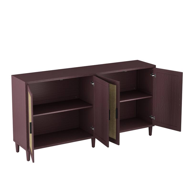 70" Rattan Buffet Cabinet with Storage, 4-Door Sideboard Buffet Cabinet with Adjustable Shelves,Easy Assembly