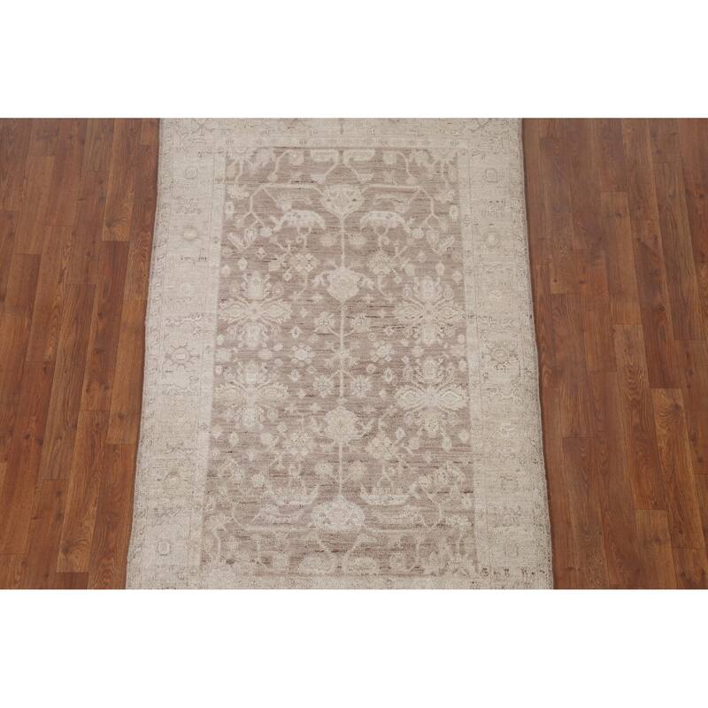 Hand Knotted Oriental 100% Wool Carpet Transitional All-Over Brown Oushak Area Rug - 6' 0'' X 3' 7''