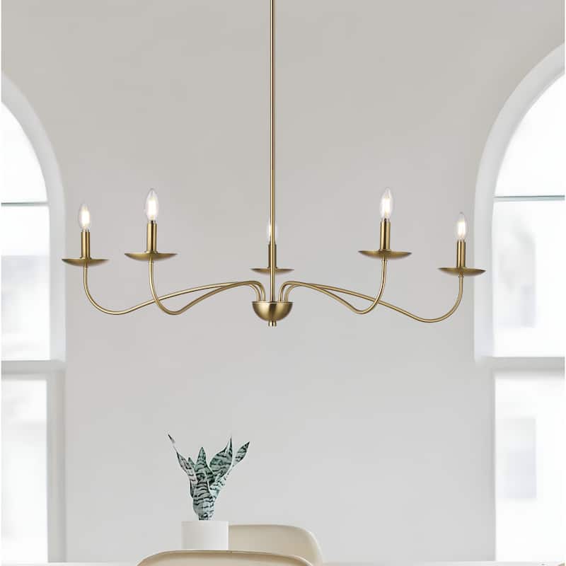 Meridian 5-Light Brushed Brass Chandelier with Candlestick Arms