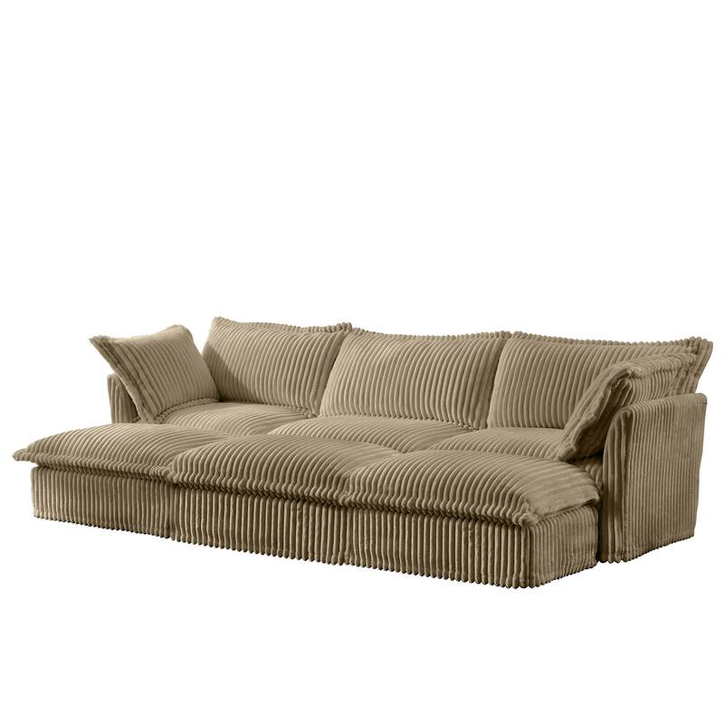 120" Corduroy 3-Seater Sofa Set with 3 Ottomans, Sleeper Function & Removable Slipcovers