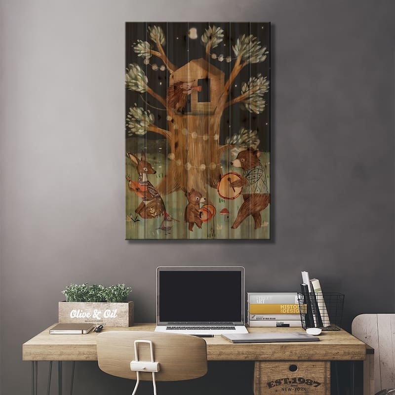 The Treehouse Print On Wood by Bernadett Urbanovics - Multi-Color