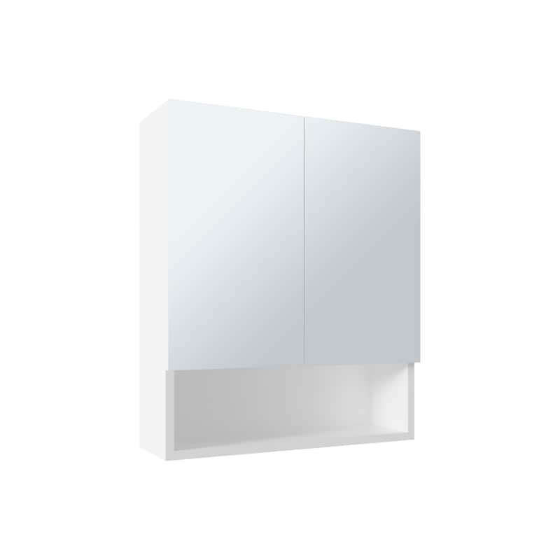 23" High White Double Door Medicine Cabinet with Three Adjustable Shelves and Open Shelf, Compact Bathroom Storage Solution