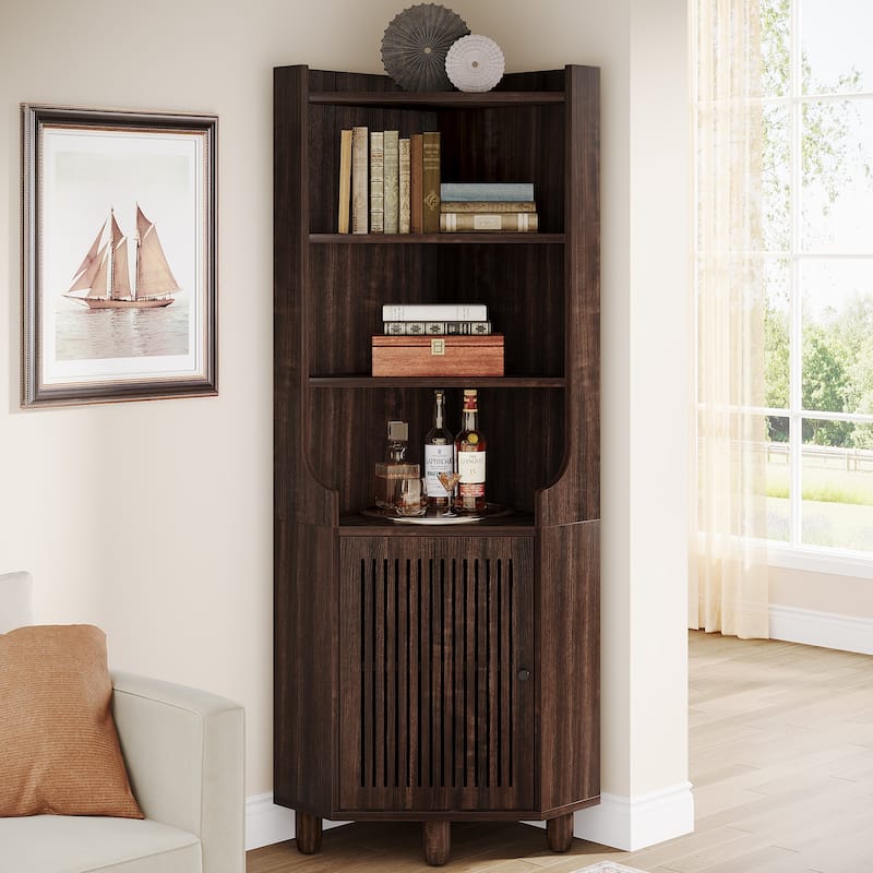 68 Inches Tall Corner Cabinet, 6-Tier Corner Shelf with Doors - Brown