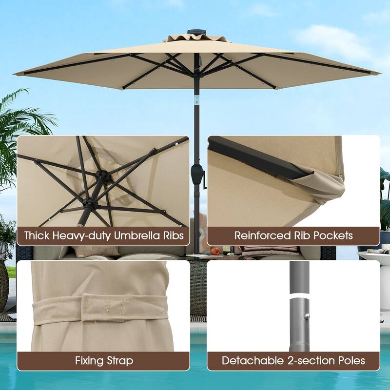 Polyester LED Patio Umbrella with Tilt and Crank Handle