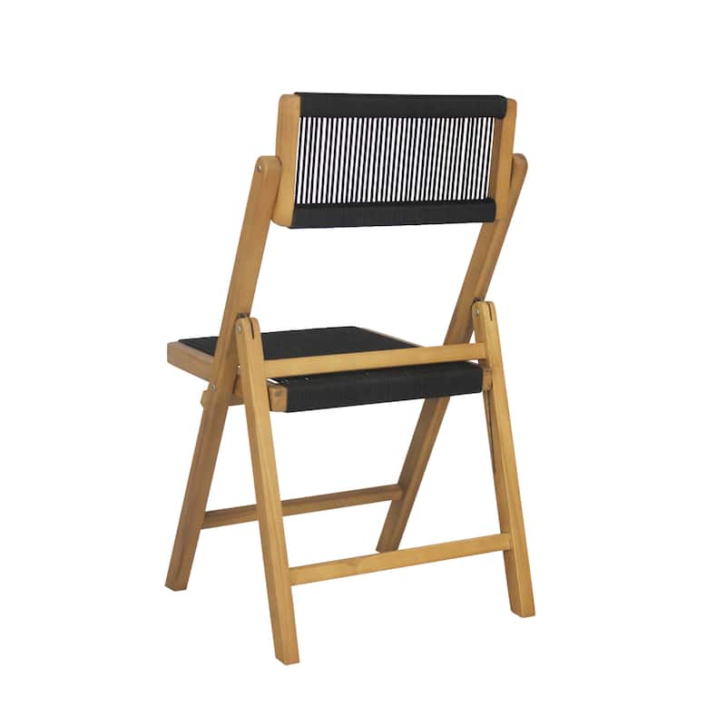 Kiawah Coastal Modern Wood Roped Folding Chair with Adjustable Back, Black/Natural (Set of 2) by JONATHAN Y