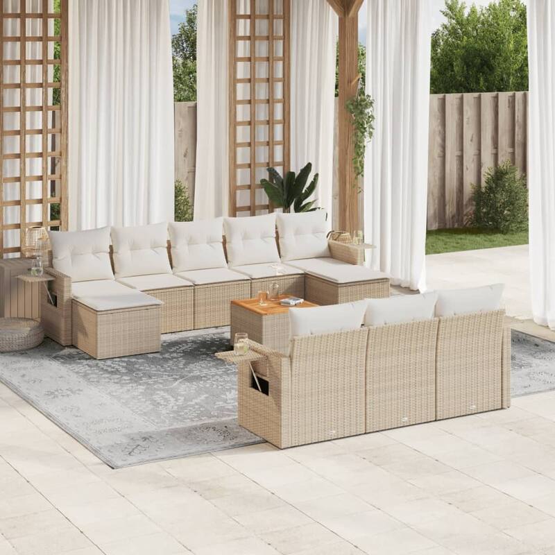 vidaXL Garden Sofa Set Poly Rattan Large Modular Garden Sofa Set - 24.4 x 24.4 x 27.2 in (W x L x H) - Beige and Cream