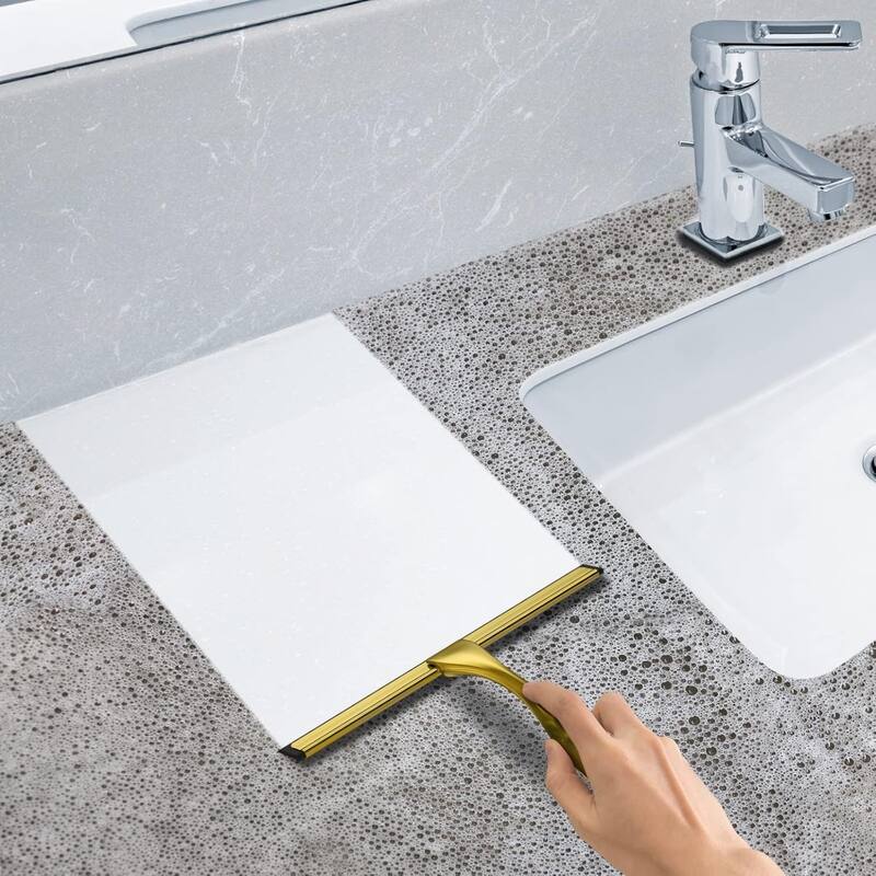 Multi-function Stainless Steel Shower Squeegee with 2 Adhesive Hooks, 10 Inch