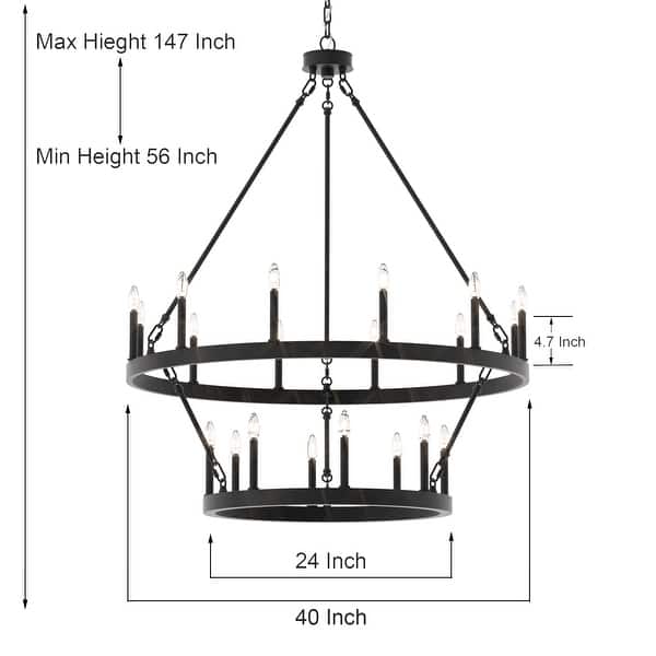 dimension image slide 0 of 11, Acroma 20-light Modern Farmhouse 40In Round Wagon Wheel Chandelier with UL