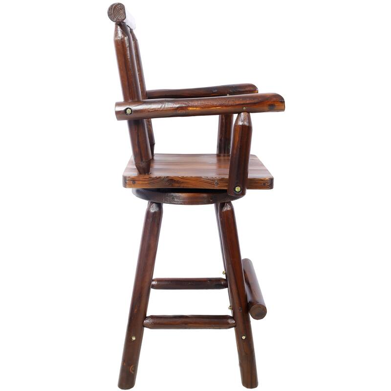 Rustic Bar Stool - Fir Wood Construction, Chair with Decorative Star Backrest, Footrest,Wide Armrest, Rustic Kitchen Stool