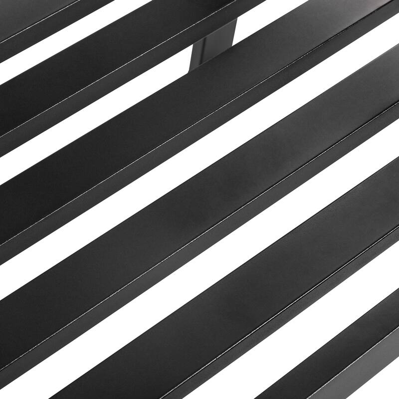 E-Coated Metal Frame Outdoor Bench with Backrest and a Built-In Small Table, Black