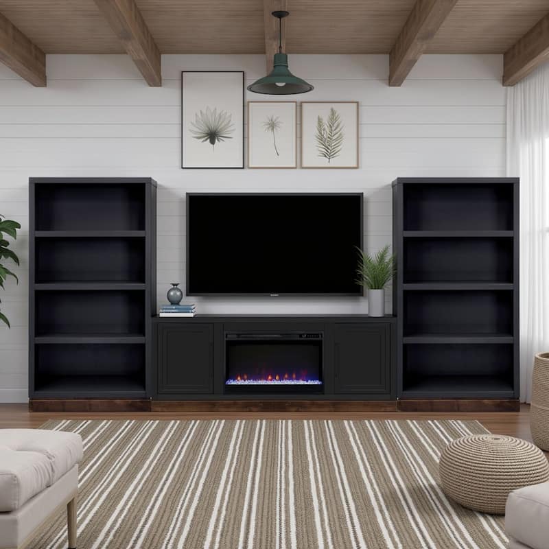 Bridgevine Home Nora 64 inch Fireplace TV Stand, for TVs up to 85 inches, Two-Tone Finish
