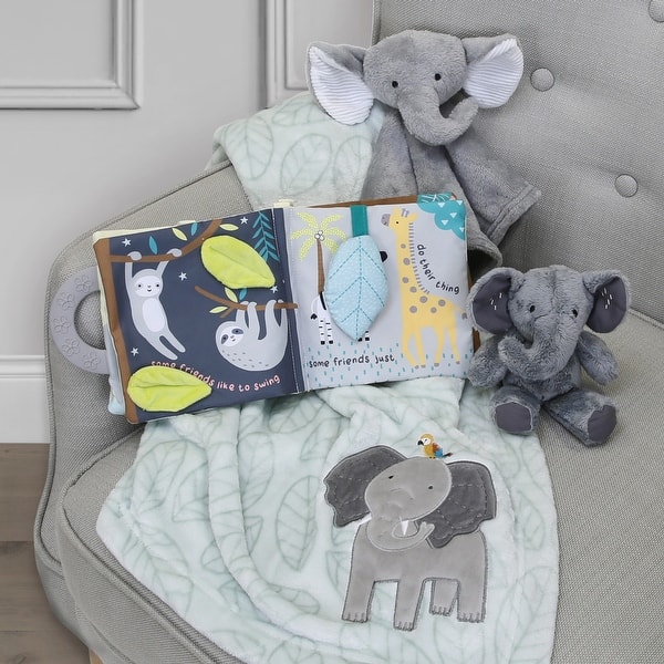 slide 2 of 8, Lambs & Ivy 4-Piece Elephant Baby Gift Set - Blanket, Plush, Lovey & Soft Book - Crib