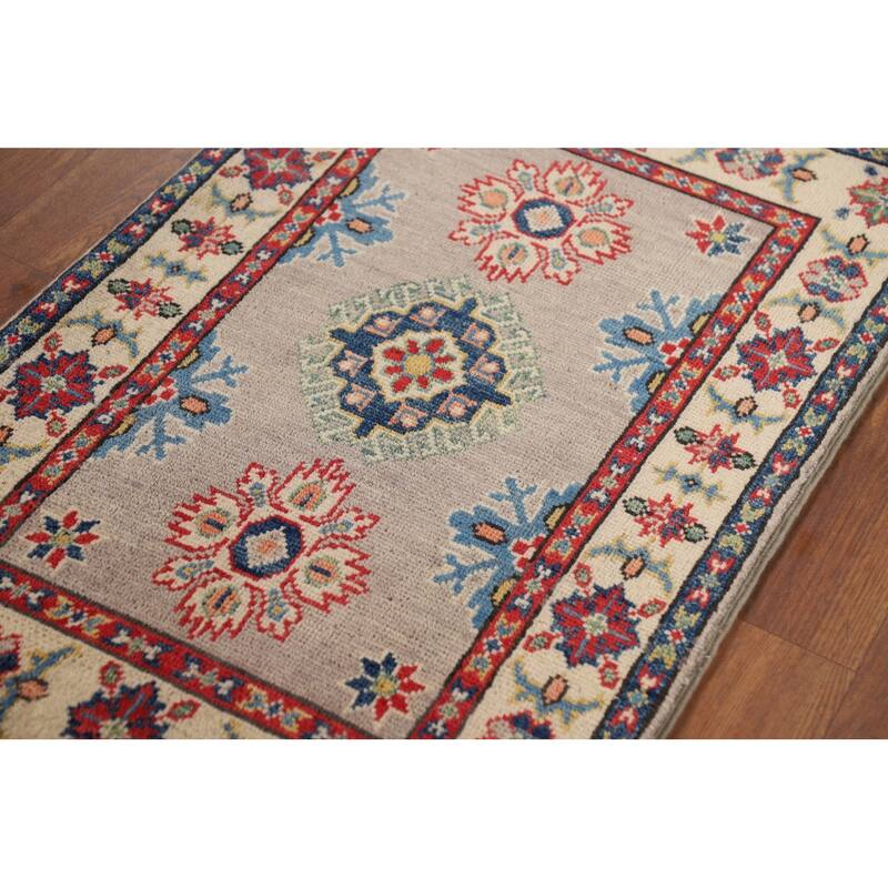 Geometric Kazak Oriental Foyer Rug Handmade Wool Carpet - 1'11" x 2'11"